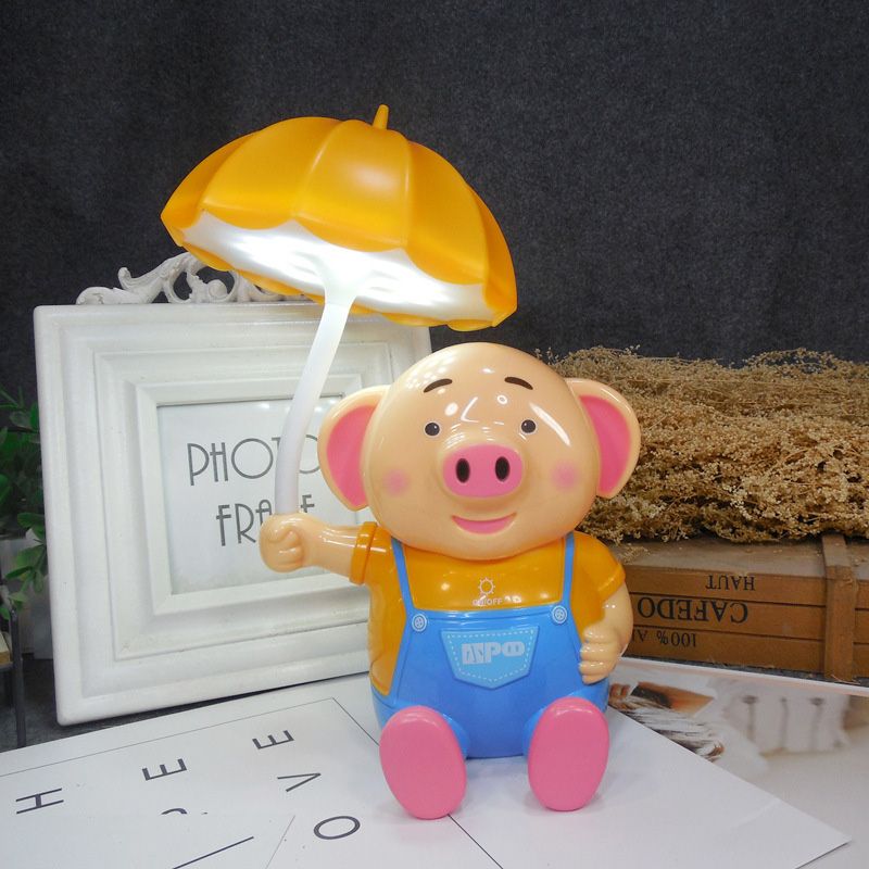 Kids Umbrella Desk Light with Piggy 1 Head Plastic Table Light for Child Bedroom