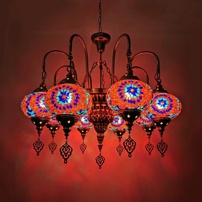 Luce bianca/gialla/oro ovale Light Vintage Art a mano vetro a mano 9 teste Illuminazione lampadario camera da letto