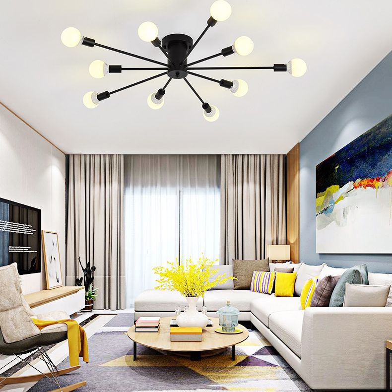 Bare Lampe Sputnik Deckenleuchte im industriellen Retro -Stil Schmiedeeisen halb Flush Mount