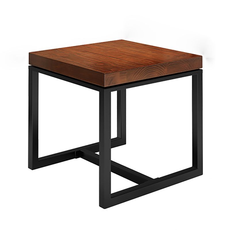 Solid Wood Top Dining Table Industrial Square Black Iron Trestle Base Table