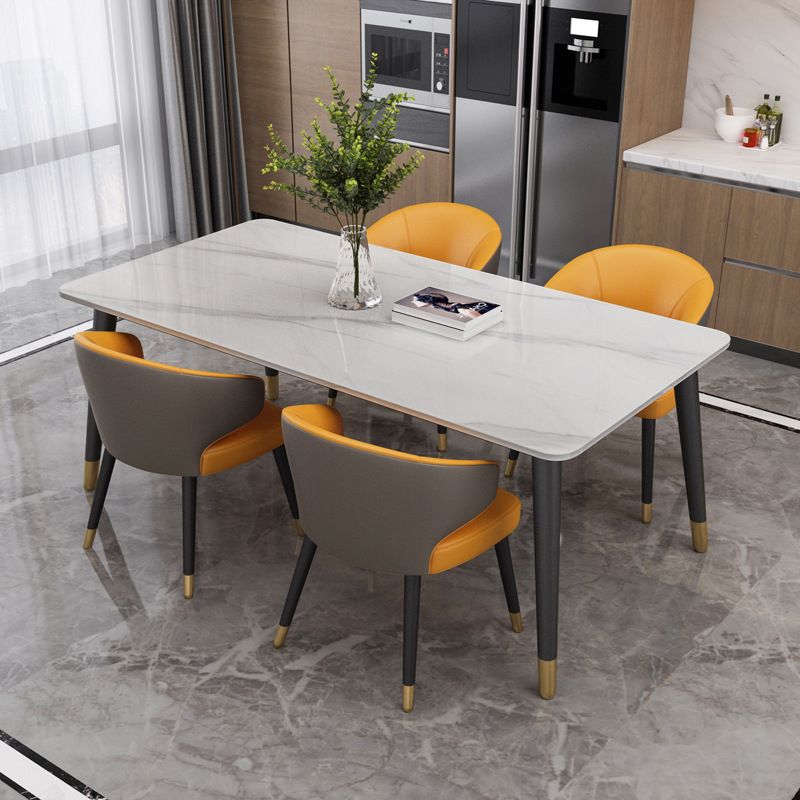 Rectangular Sintered Stone Dining Table Modern White-Black Furniture with 4 Legs for Home