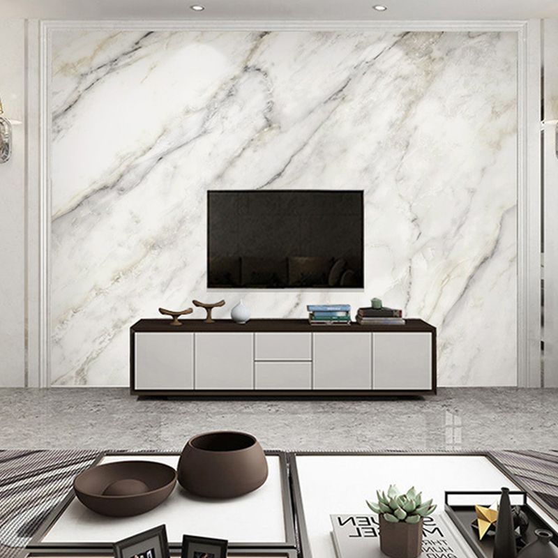 Giant Marble Wall Art for Accent Wall Simple Texture Wall Mural in Grey and White, Stain-Resistant