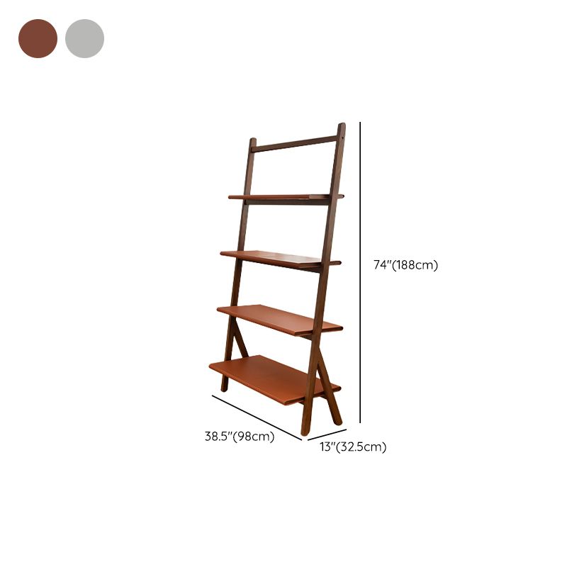 Modern Style Open Back Bookshelf Ladder Wooden Bookcase for Home Office