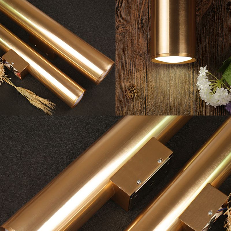 Gold Cylinder Wall Sconce Fixture Modern Style 2"/3" Width LED Metal Wall Lamp in Gold for Corridor