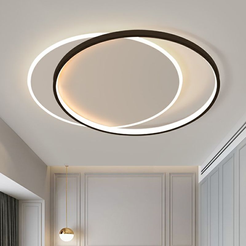 Simplicité LED Ceiling Mount Lamp Black-White Circulaire Flush Light Fixture with Acrylic Shade