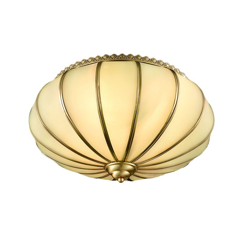 14"/18" Wide Sphere Flush Mount Lighting Retro White Glass 3 Heads Brass Ceiling Light Fixture for Bedroom