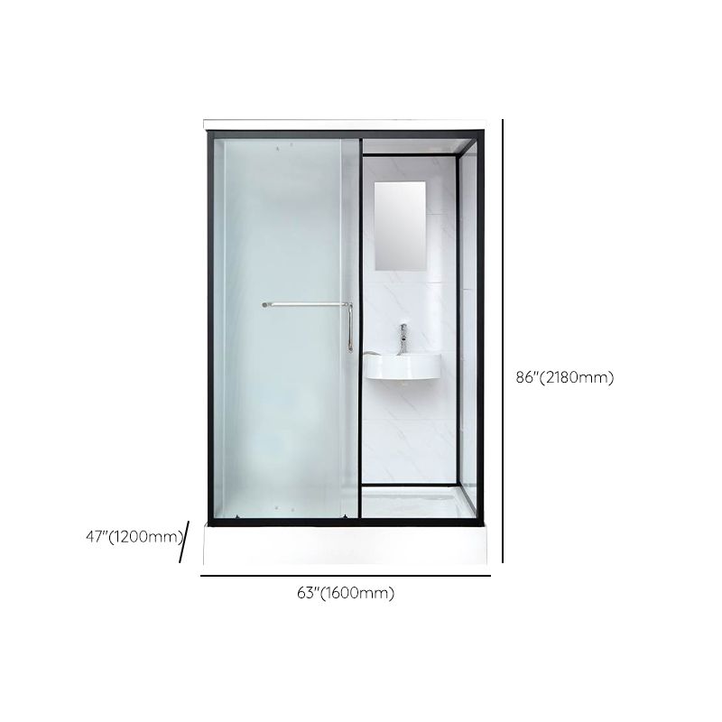 Single Sliding Rectangle Shower Kit White Frosted Shower Stall with Shower Tray