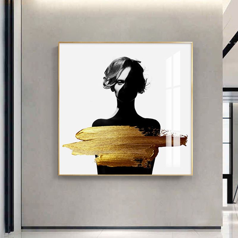 Woman Figure Canvas Modern Style Textured Girls Bedroom Wall Art Print in Dark Color