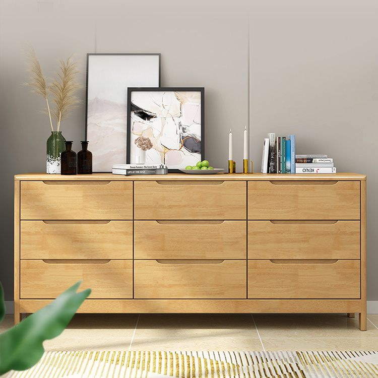 Ultra-Modern Rubberwood Double Dresser Horizontal Storage Chest Dresser for Bedroom
