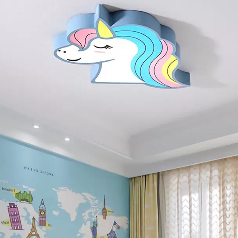 Child Bedroom Unicorn Flush Ceiling Light Acrylic Cartoon Multi-Colored Ceiling Fixture