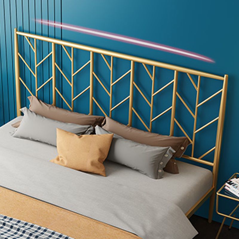 Finish Metallic Open-Frame Bed Glam Wire-Grid Iron Bed Frame with Headboard in Gold
