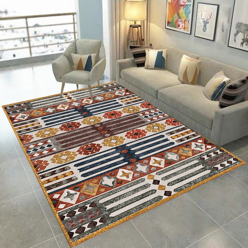Traditional Tribal Flower Pattern Rug Multicolor Moroccan Rug Polyester Pet Friendly Non-Slip Backing Washable Area Rug for Living Room