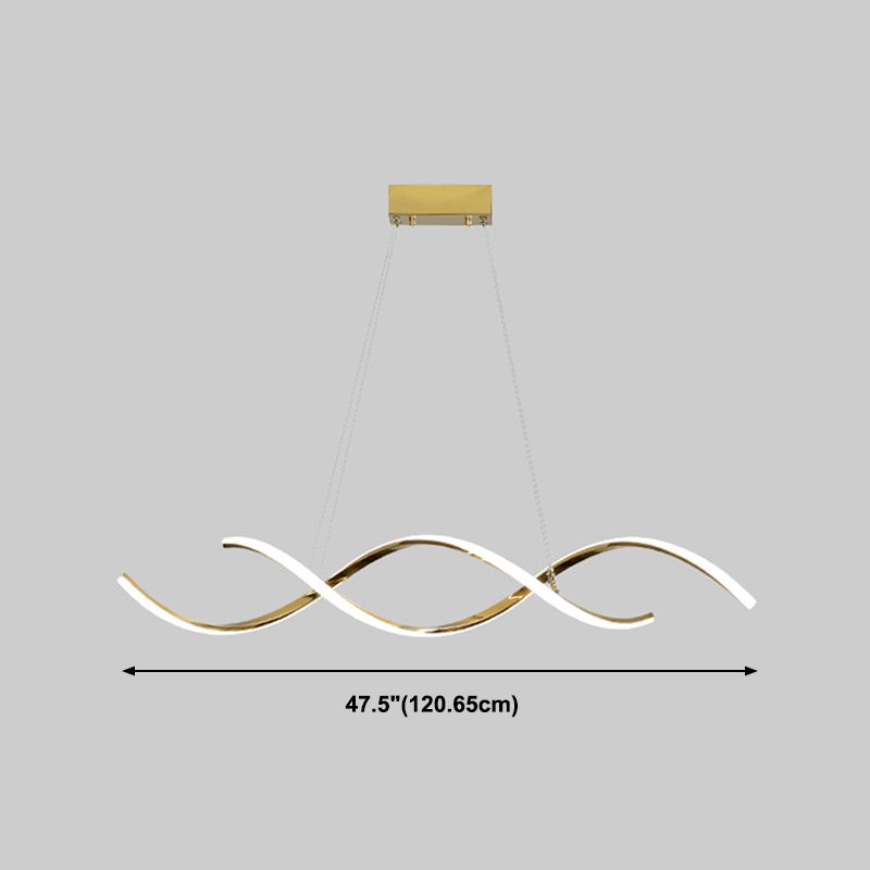 Iluminación moderna de la isla de la cocina metal lineal 2 lámparas de la isla ligera en oro