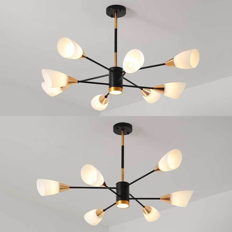 Modern Simplicity Spoke-Like Pendant Chandelier White Glass Hanging Light Fixture for Restaurant