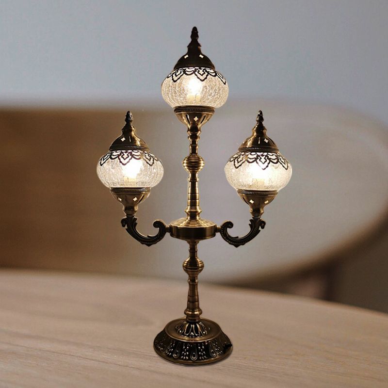 Lámpara de escritorio pequeña ovalada, cristal craquelado Vintage, 1/2/3 luces, lámpara de mesa de noche de bronce