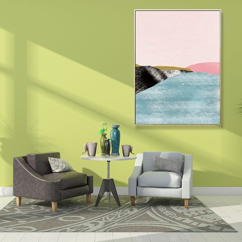 Pastel Nordic Style Wall Art Illustration Mountain River Scenery Canvas Print for Room