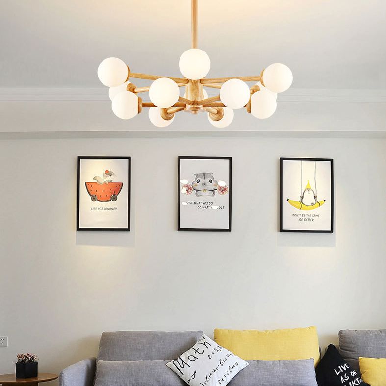 Contemporary Globe Pendant Light Fixture Wood Hanging Pendant Light for Living Room
