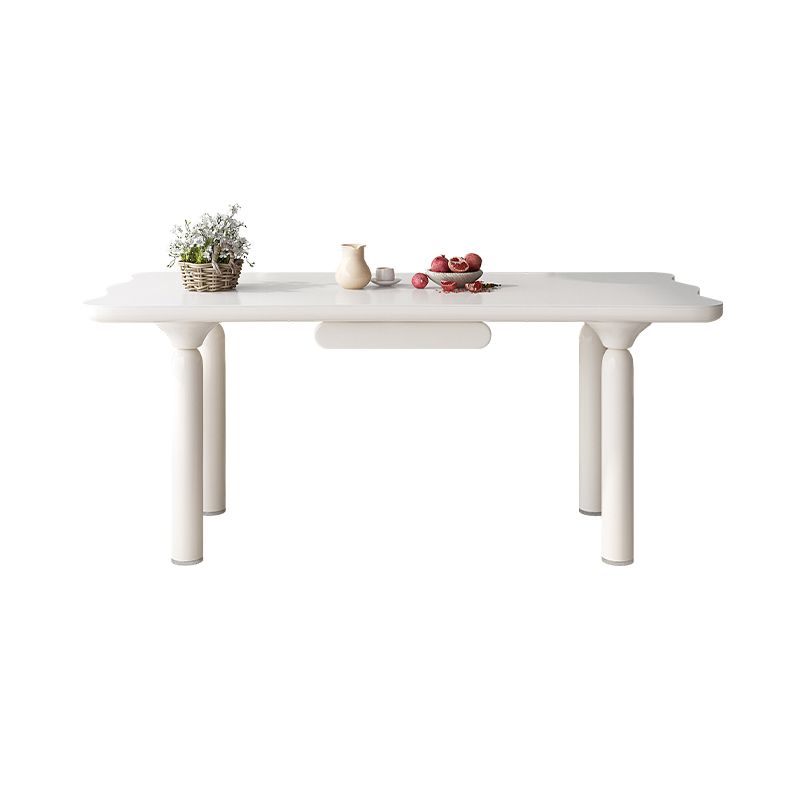 White Rectangle Dining Table Stone and Solid Wood Dining Table with 4 Legs