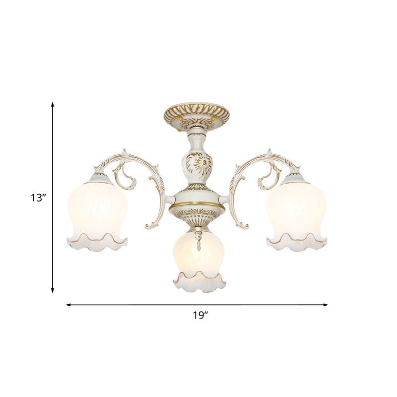 Blume Wohnzimmer semi Flush Rustikale Weiss Glas 3/5/6 Bulben Beige Flush Mount Light Halterung