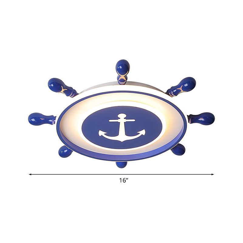 Lámpara de techo empotrada LED mediterránea, accesorio de iluminación de montaje empotrado con timón azul y pantalla acrílica, 16"/19,5" W