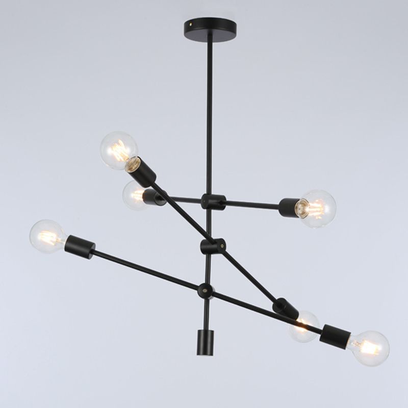 Living Room Chandelier Light Industrial Style Metal Sockets Open Bulb Design Chandelier