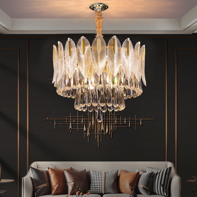 Contemporary Style Geometry Shape Chandelier Lights 9 Light Crystal Chandeliers in Gold
