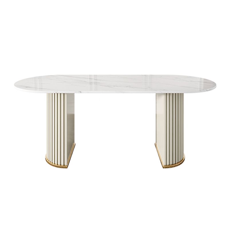 Double Pedestal Dinner Table Traditional Luxury Oval Dining Table for Home