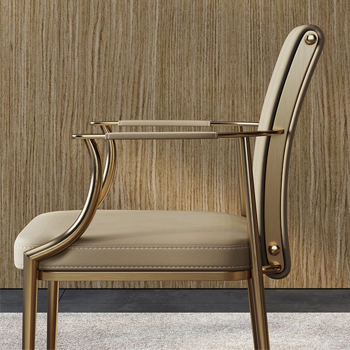 Glam Kitchen Dining Chair Gold Legs Upholstered Dining Arm Chair