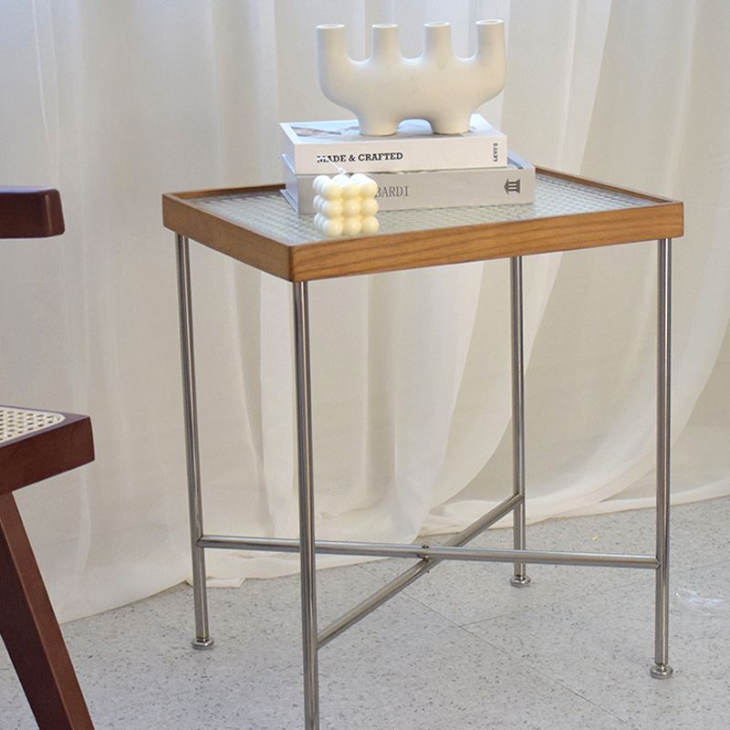 Modern Cross Legs End Slide Table Clear Tray Top Corner Table