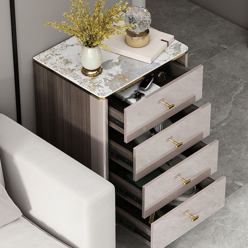 Glam Stone Bedroom Storage Chest White / Grey Vertical Chest with Drawers
