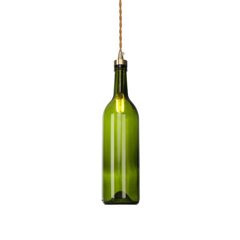 Industrial Wine Bottle Hanging Lamp 1 Light Glass Ceiling Pendant Light with Adjustable Cord in Smoke Grey/Green