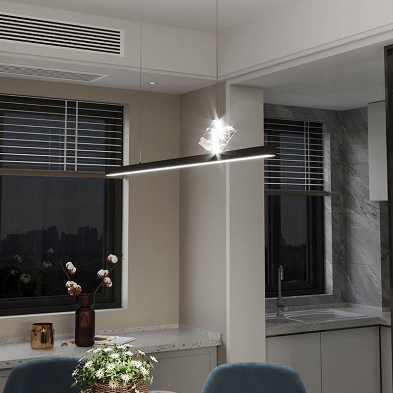 Linear Island Lighting Modern Metal 2 Light Island Chandelier with Crystal