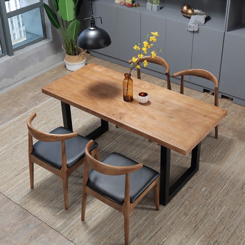 Rectangle Double Base Dining Table Industrial Wood Table for Kitchen