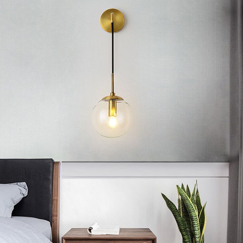 Glass Globe Wall Hanging Lamp Modern 1-Light Dining Room Wall Sconce