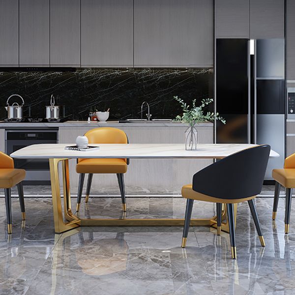 Luxury Sintered Stone Top Table Rectangle Table with Gold Trestle Base