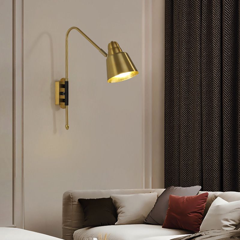 Swivel Shade Wall Mount Light Minimalist Metal 1 Bulb Bedside Reading Lamp with V-Shaped Arm