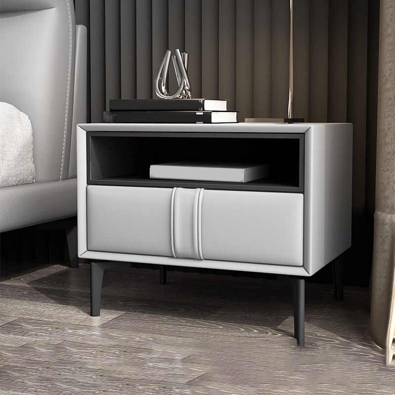 Modern Faux Leather 1/2 - Drawer Nightstand 18.5" Tall Nightstand