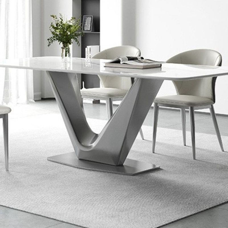 Modern Style Dinette Table Rectangle Stone Dinner Table in White