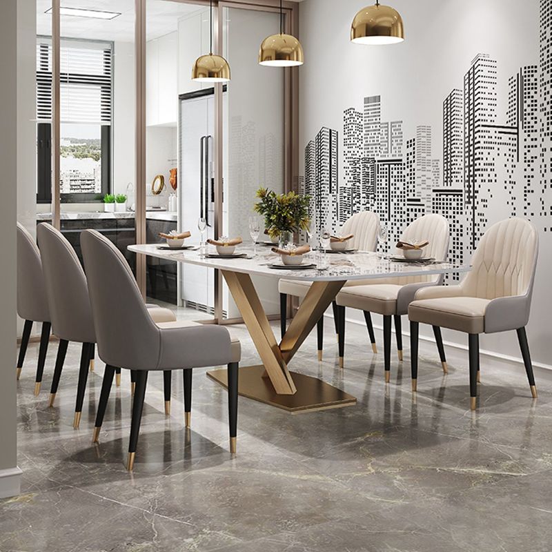 Fixed Contemporary Sintered Stone Dining Room Sett with Pedestal Base Dining Furniture