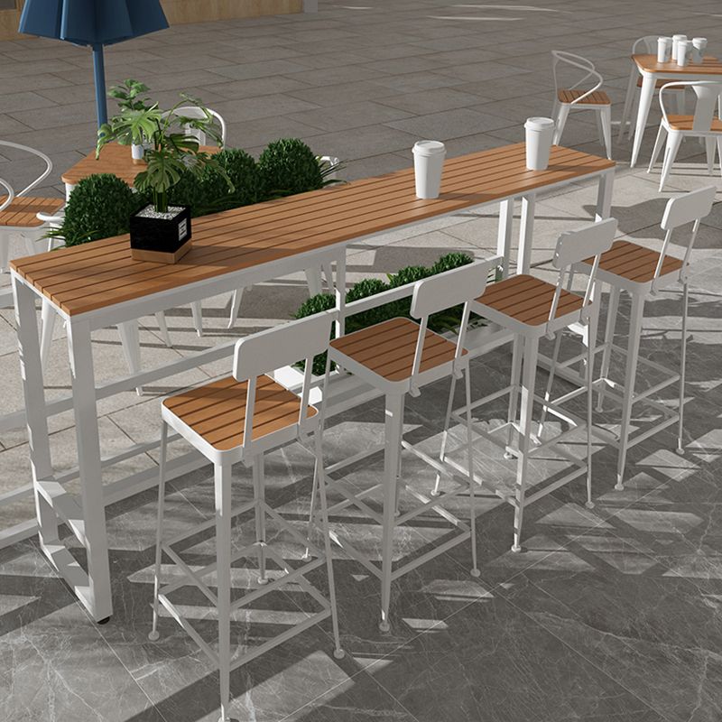 Metal Industrial Bar Table Faux Wood Water Resistant Patio Table