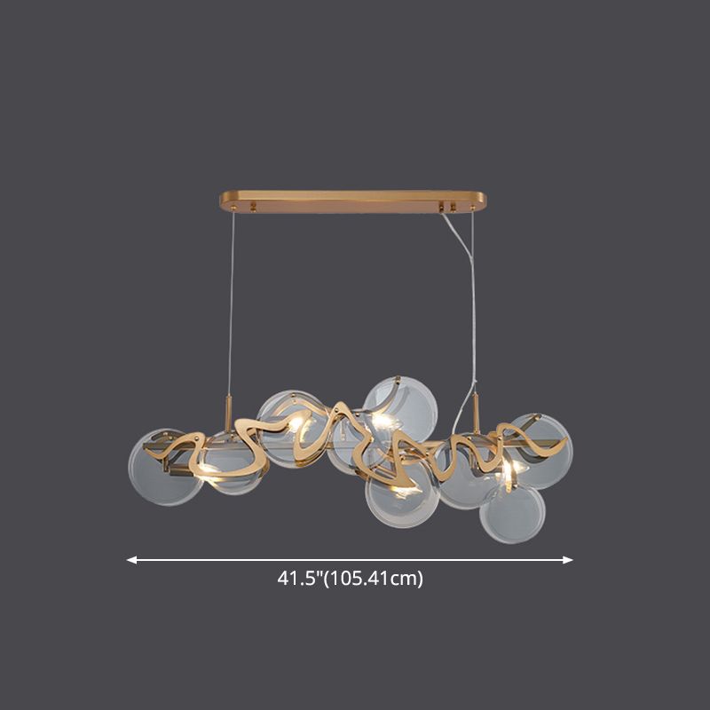 Postmodern Circles Suspended Lighting Fixture Glass Restaurant Island Light in Brass