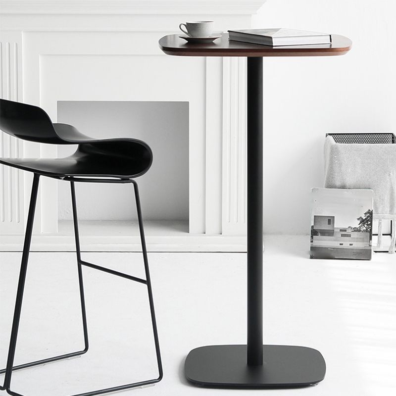 Square Bar Wine Table Wood Bar Height Cocktail Table with Metal Pedestal