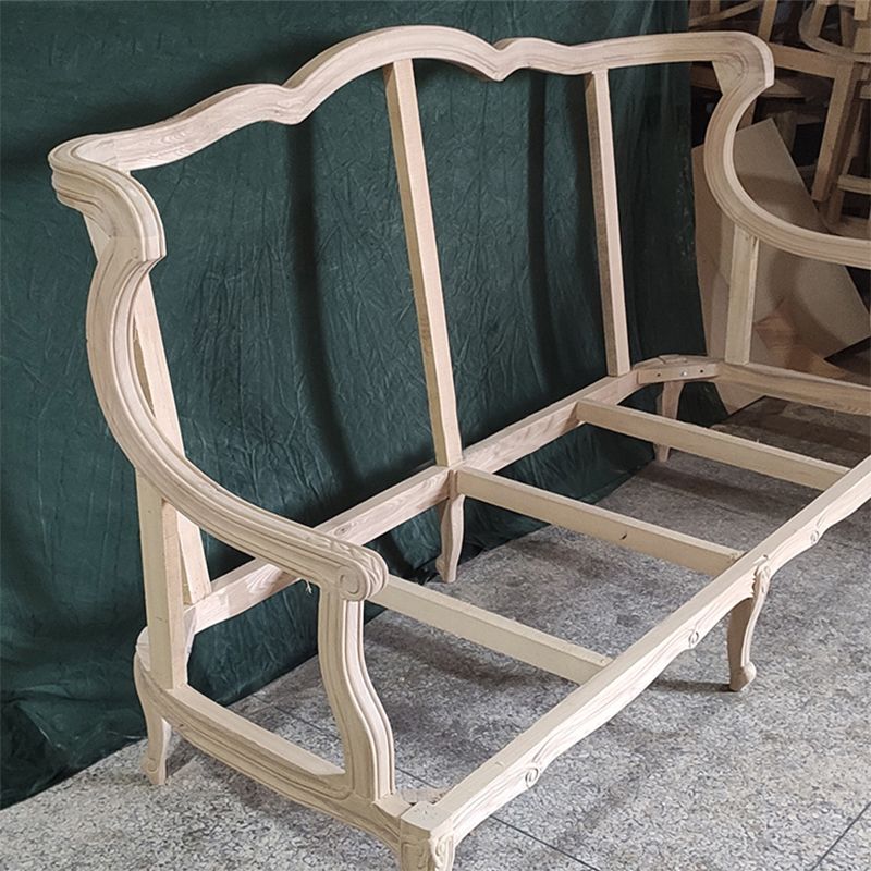 French Country Sofa Wooden Tufted Split-Back Settee for Living Room