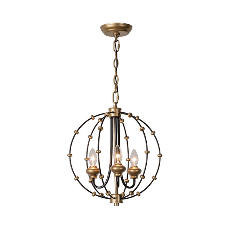 3/5 Bulbs Dining Room Ceiling Lamp Country Black Chandelier Pendant Light with Globe Metal Cage, 15"/19.5" Wide