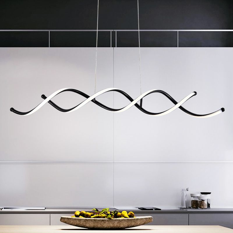 Wave Dinning Room Pendant Ceiling Light Metal LED Contemporary Suspended Lighting Fixture in Black