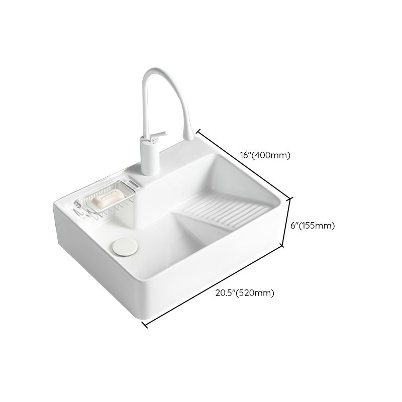 Modern Bathroom Sink Rectangular Porcelain Vessel Sink with Pop-Up Drain