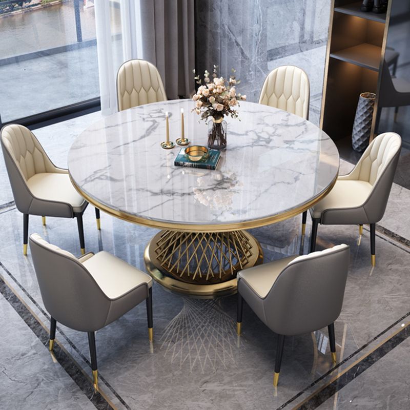 Sintered Stone Pedestal Dining Table Simplicity Style Round Table for Home