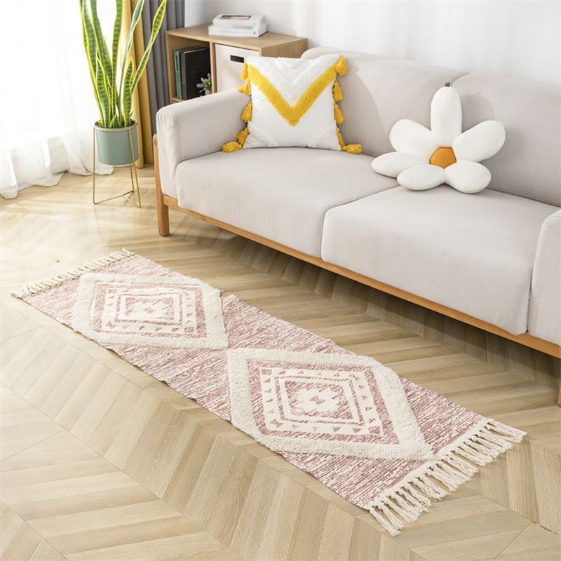 Bohemian Tribal Print Carpet Polyester Fringe Rug Pet Friendly Area Rug for Living Room