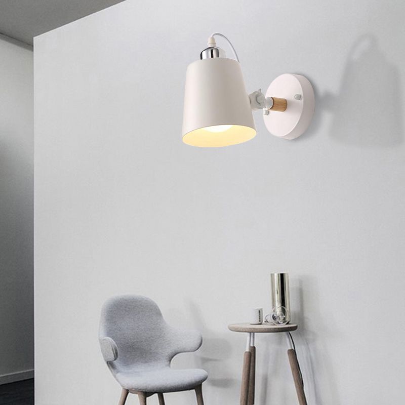 Gray/White/Pink/Yellow/Blue/Green Conical Sconce Light Fixture Minimalist Metal 1 Light Wall Mount Lamp for Bedside