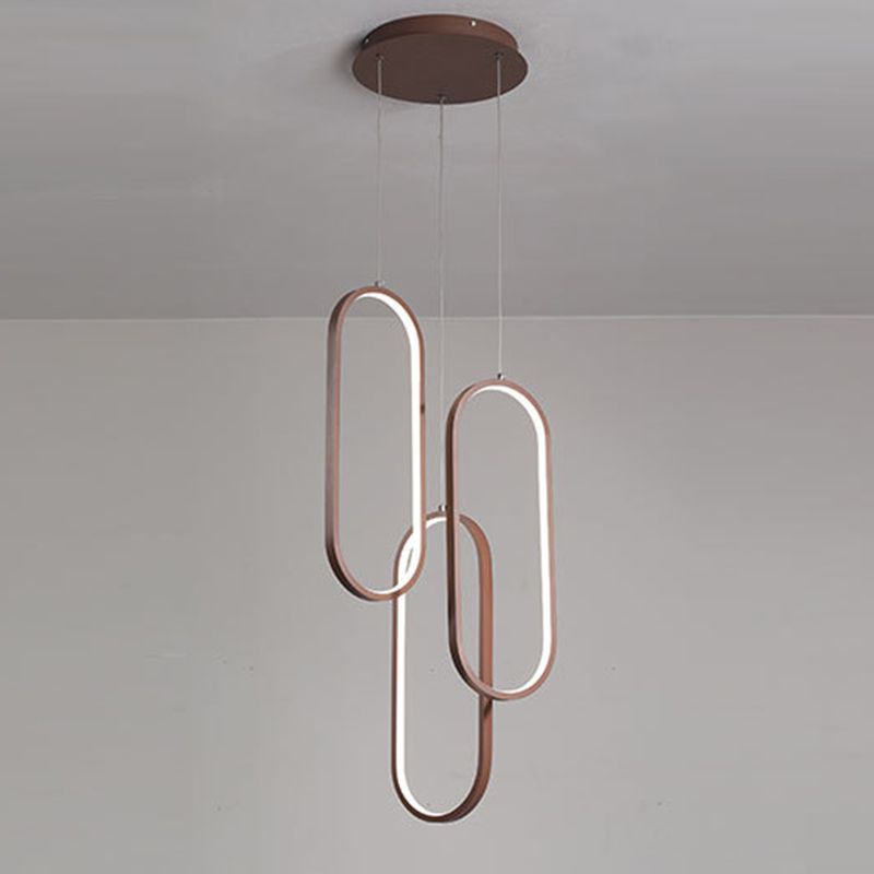 Metallic ovaal frame multi hanger eenvoudige stijl LED -verlichting in bruin, warm/wit licht